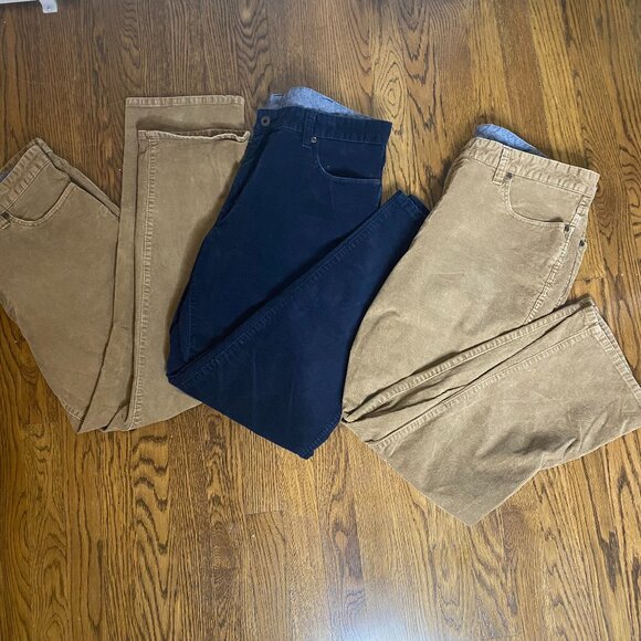 (3) L.L. Bean Standard Fit Corduroy pants dark tan navy blue 38 x 30 EUC - Picture 2 of 5